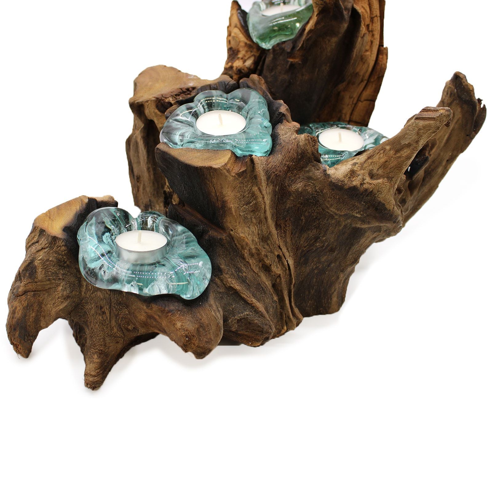 Molton Glass Five Candle Holder on Wood for Elegant Home Décor