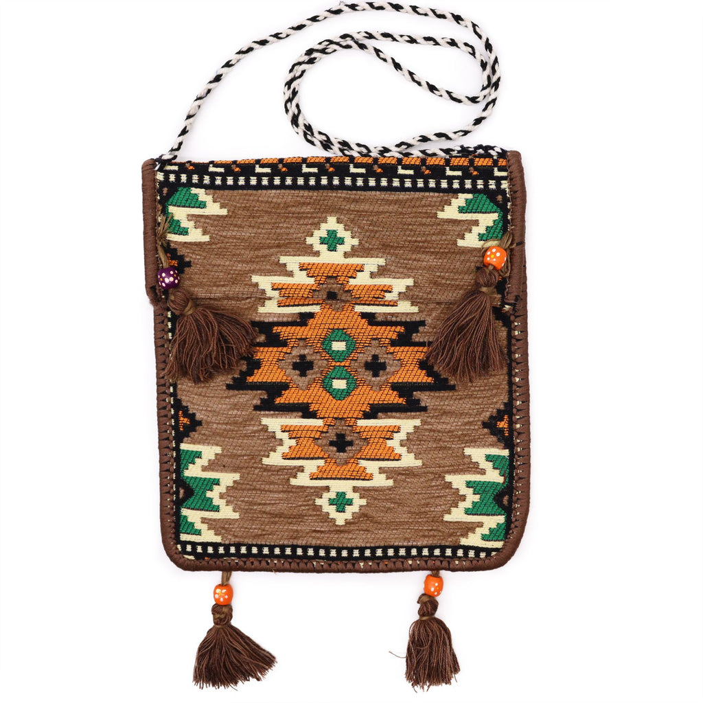 Beige Kilim Messenger Bag with Intricate Patterns for Festivals