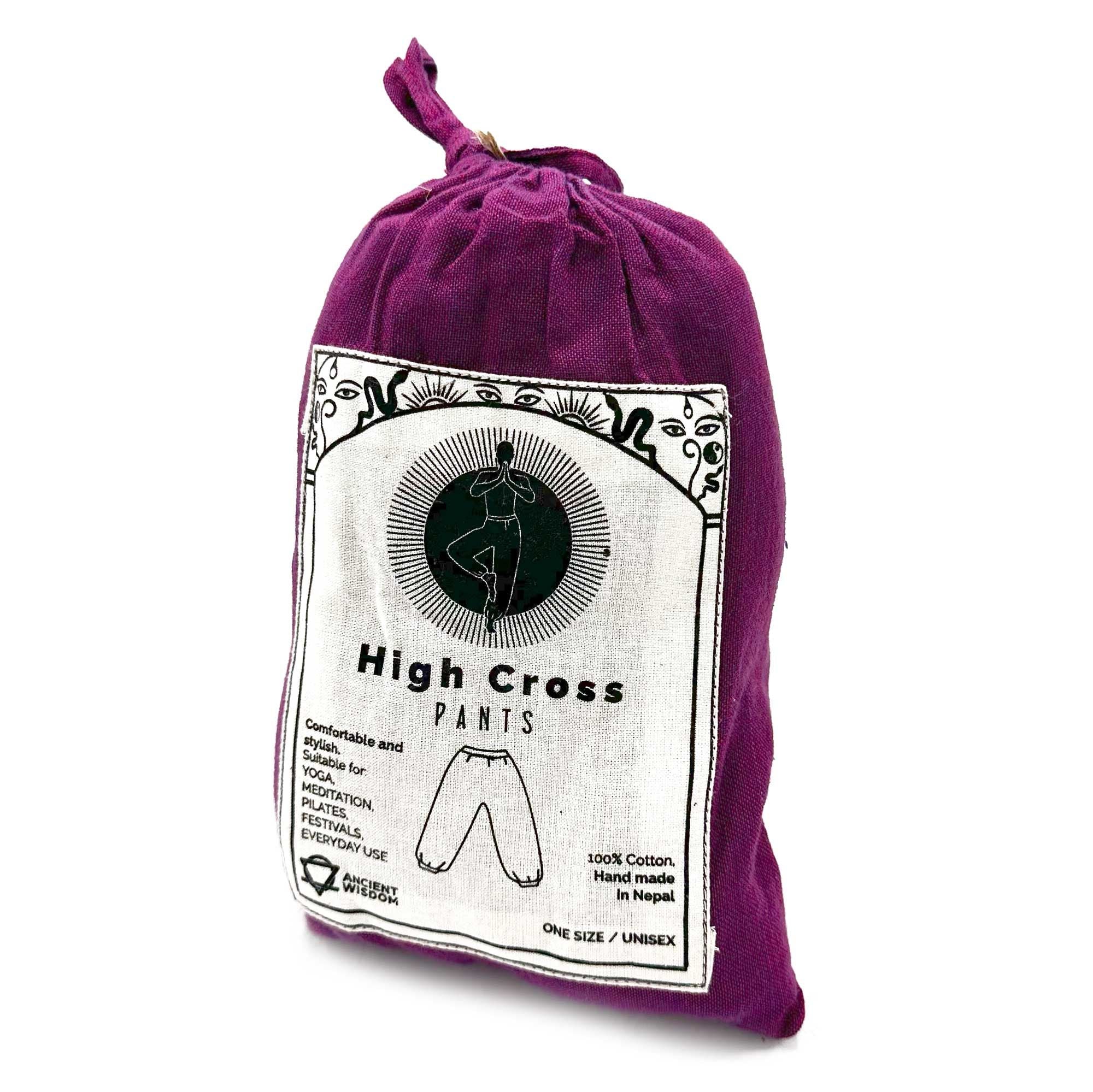 Yoga and Festival Pants with High Cross Himalayan Print in Purple