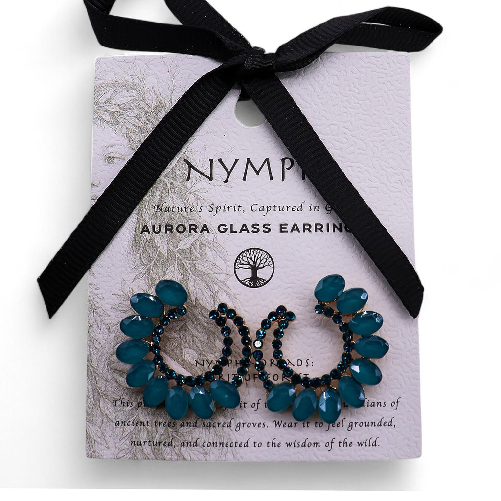 Teal Green Vintage Glass Loop Earrings with Nature Inspired Design
