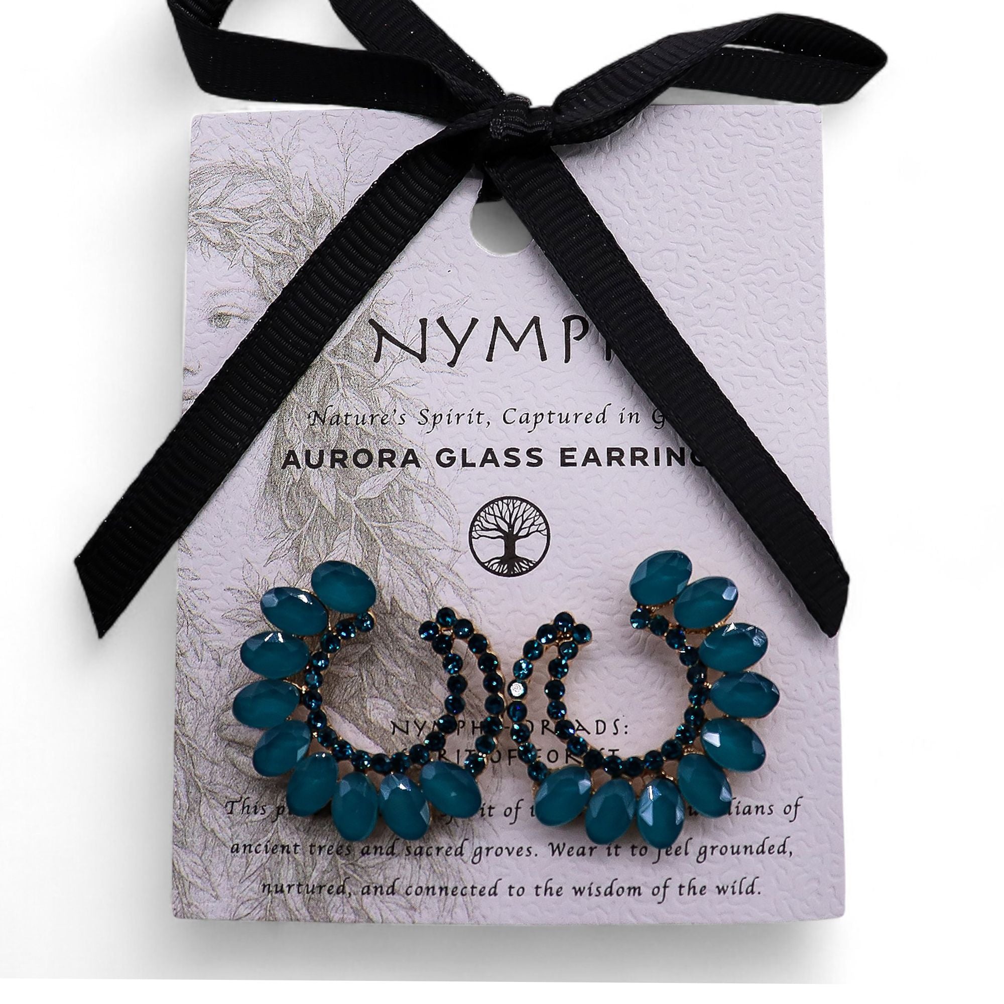 Teal Green Vintage Glass Loop Earrings with Nature Inspired Design