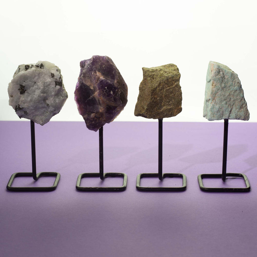 Amethyst Mineral Specimen on Metal Stand for Home Decor Display