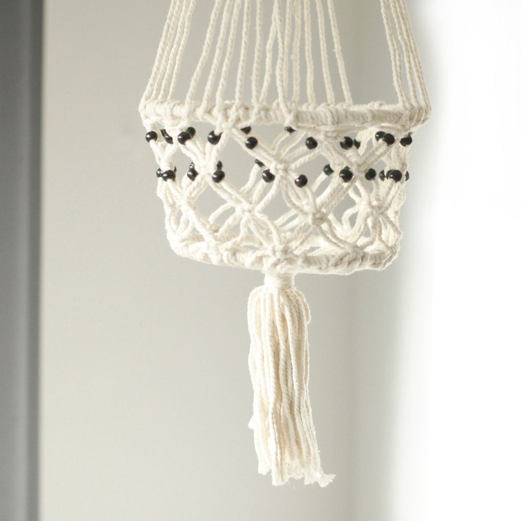 Large Single Beaded Macrame Pot Holder for Home Decor Display