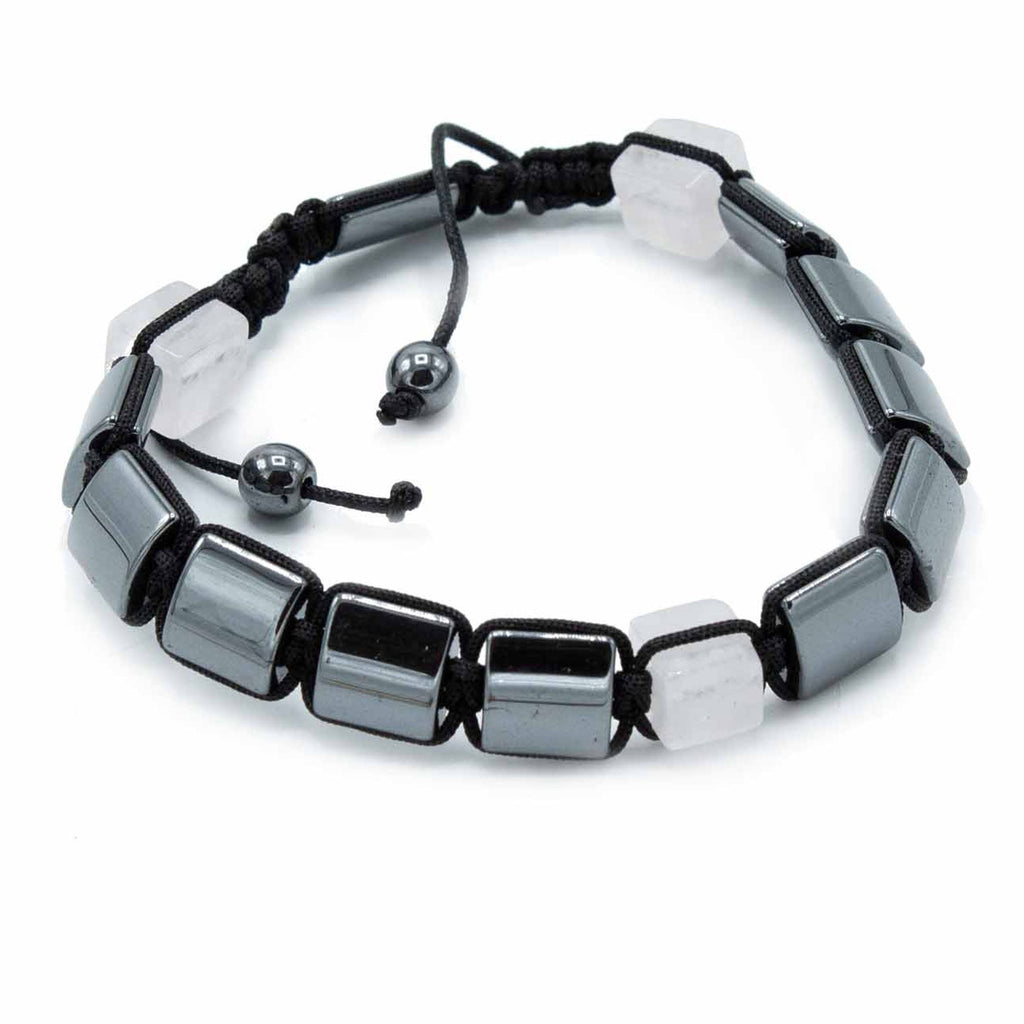 Magnetic Hematite Shamballa Bracelet with Rose Cuboids Design