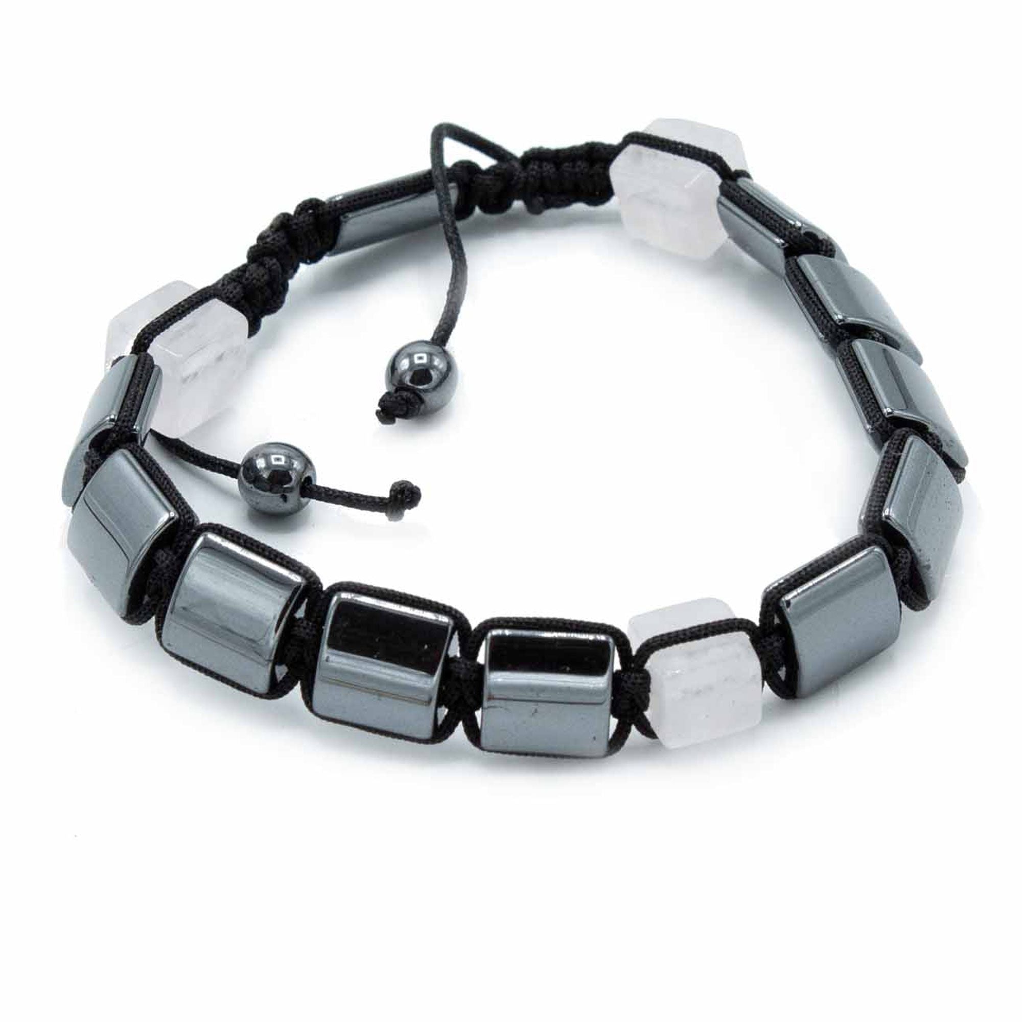 Magnetic Hematite Shamballa Bracelet with Rose Cuboids Design