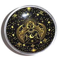 Triple Leg Enamelled Offering Plate - Gold Goddess on Black