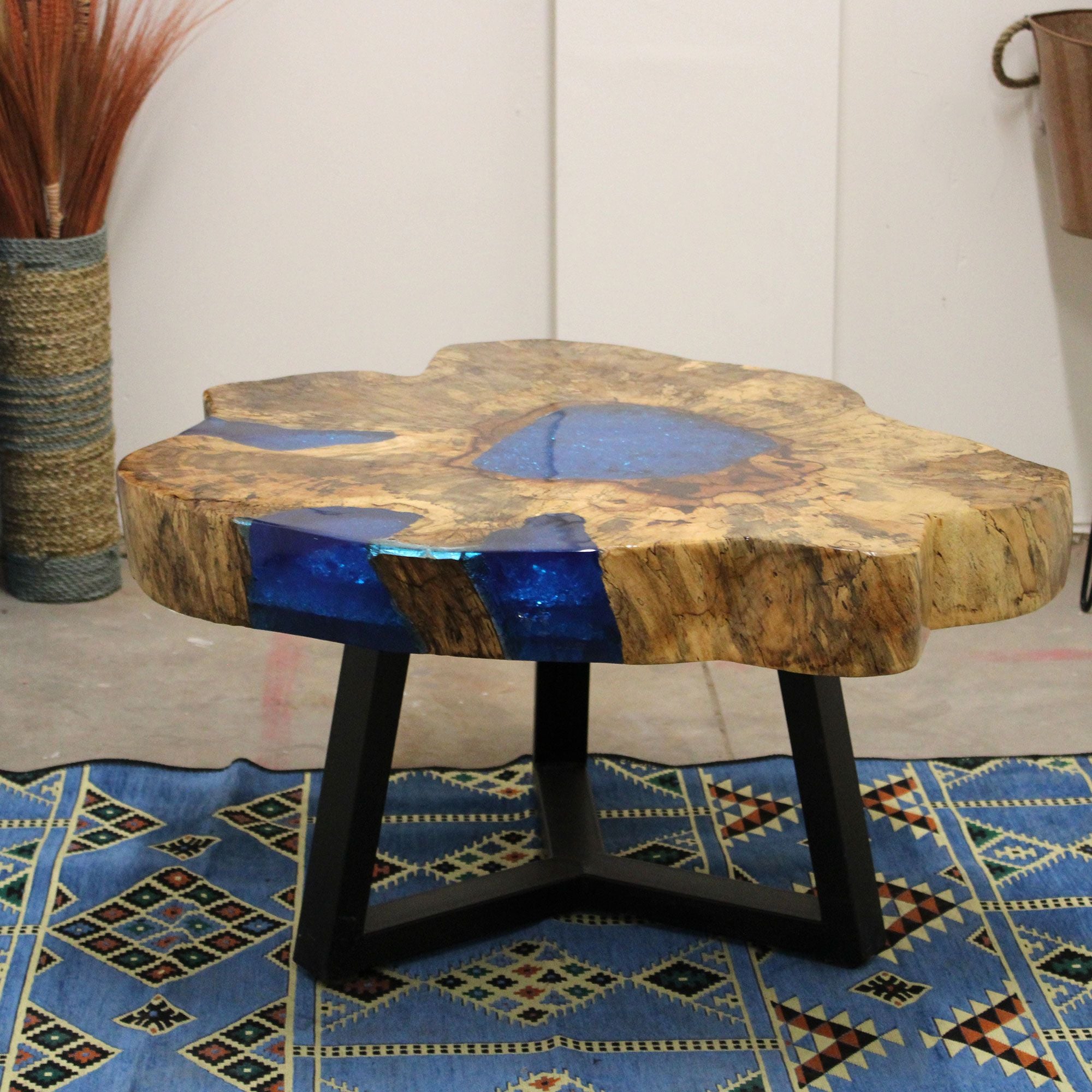 Tamarind and Resin Coffee Table in Sky Blue for Unique Interiors