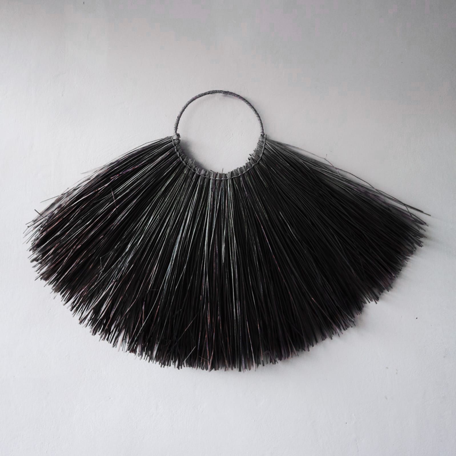 Large Seagrass Fan Wall Decor in Black for Eclectic Interiors