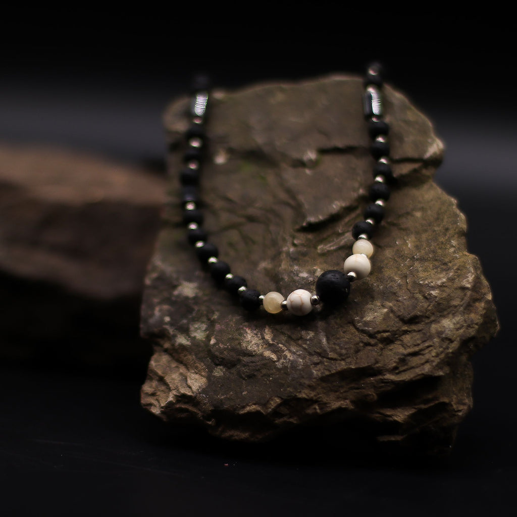 Essence of the Volcano Necklace with Black Lava and Howlite Stones