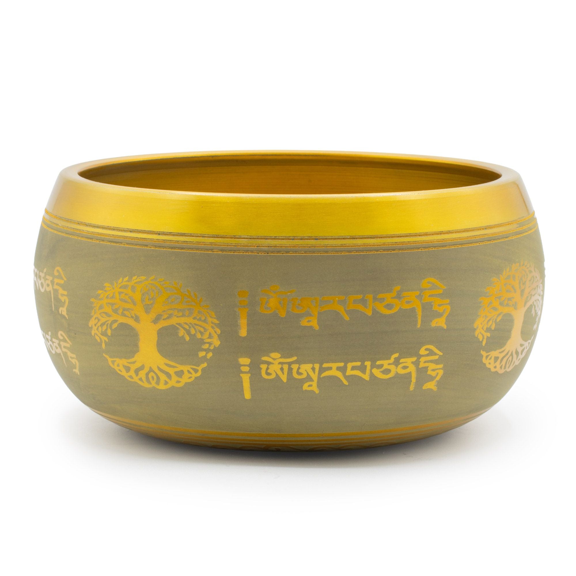Large Aluminum Singing Bowl with Buddha and Tree of Life Design