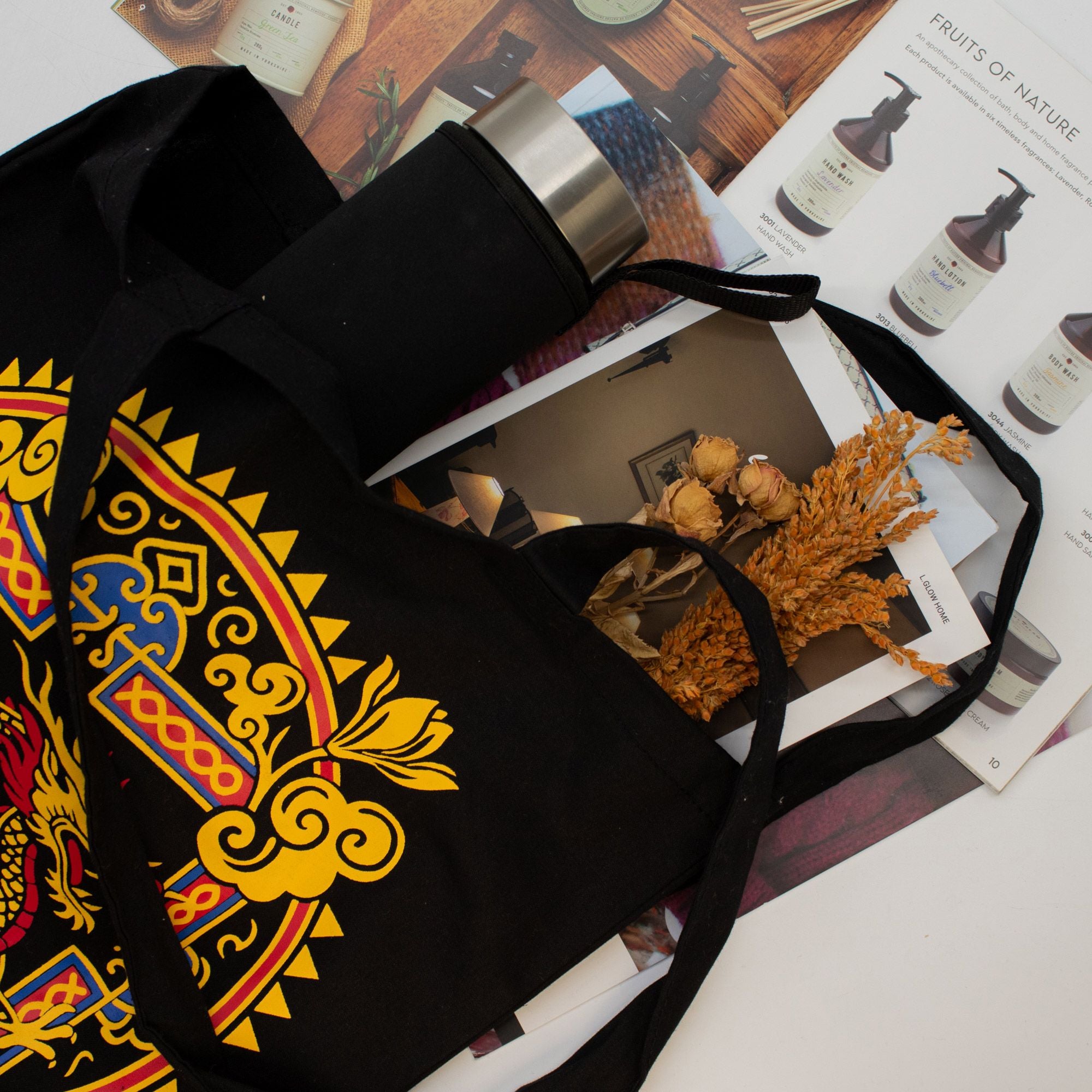 Iconic Classic Tote Bag in Black with Dragon Yin Yang Design