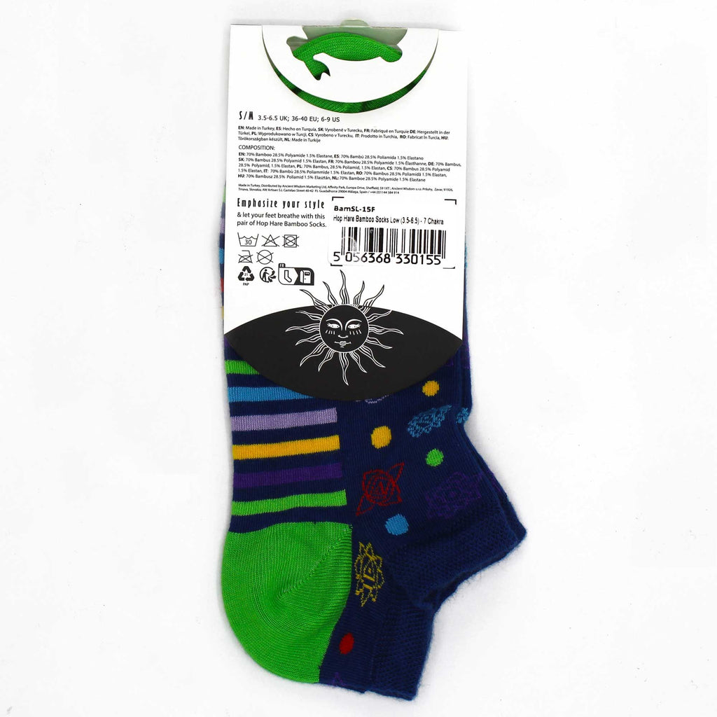 S/M Hop Hare Bamboo Low Cut Socks 7 Chakra Design for Comfort