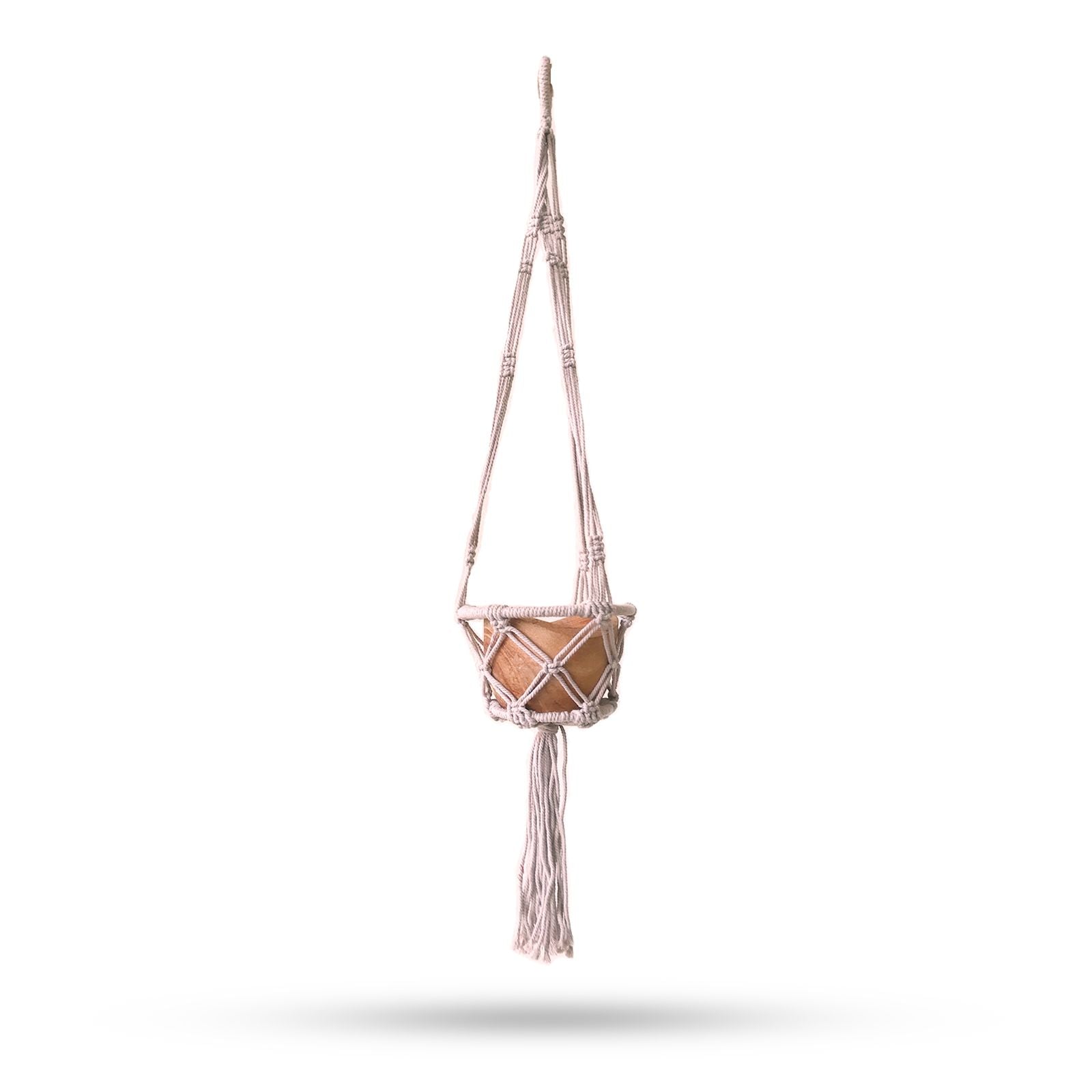 Macrame Hooped Pot Holder Small in Beige with 16cm Hoop Size