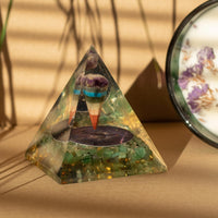 Medium Organite Pyramid 7x6cm - Pendulum - Green Adventurine Chips