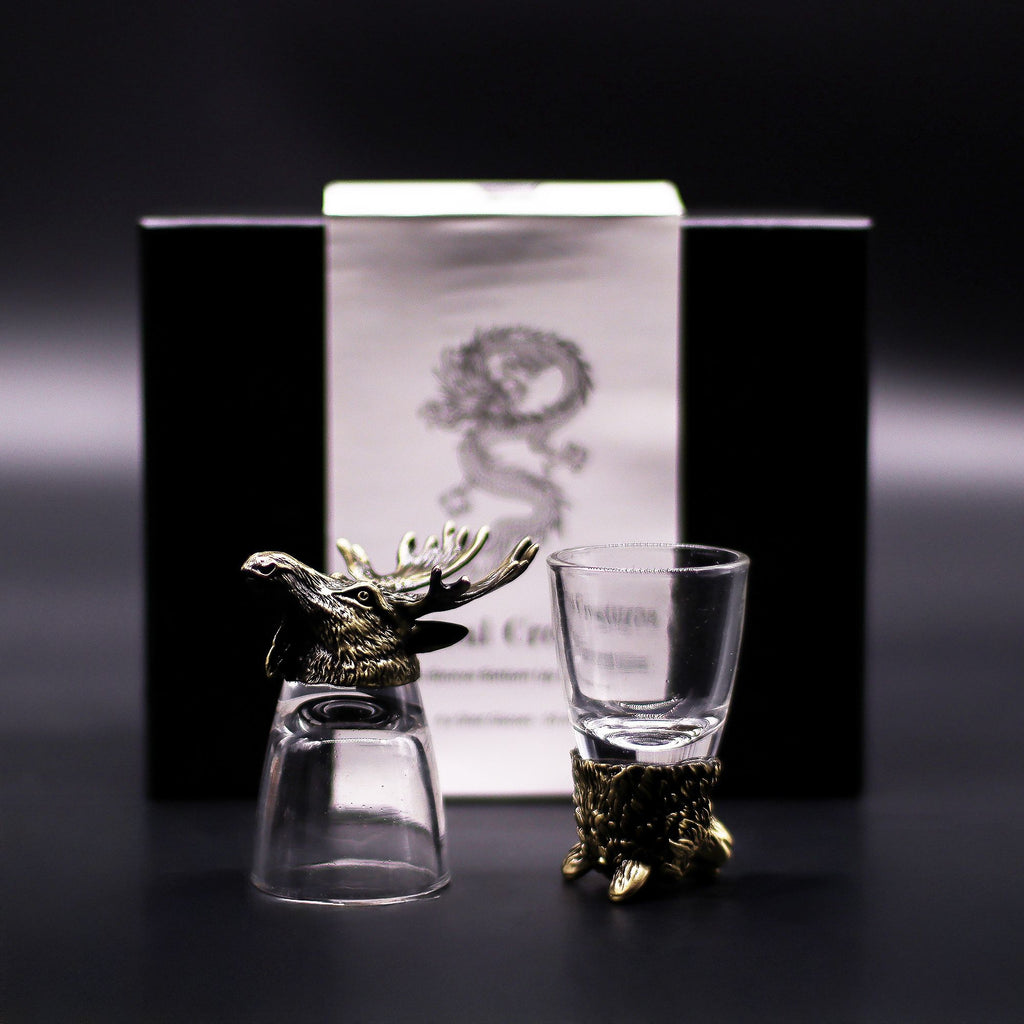 Gift Set of 6 Wild Forest Creatures Shot Glasses in Antique Bronze
