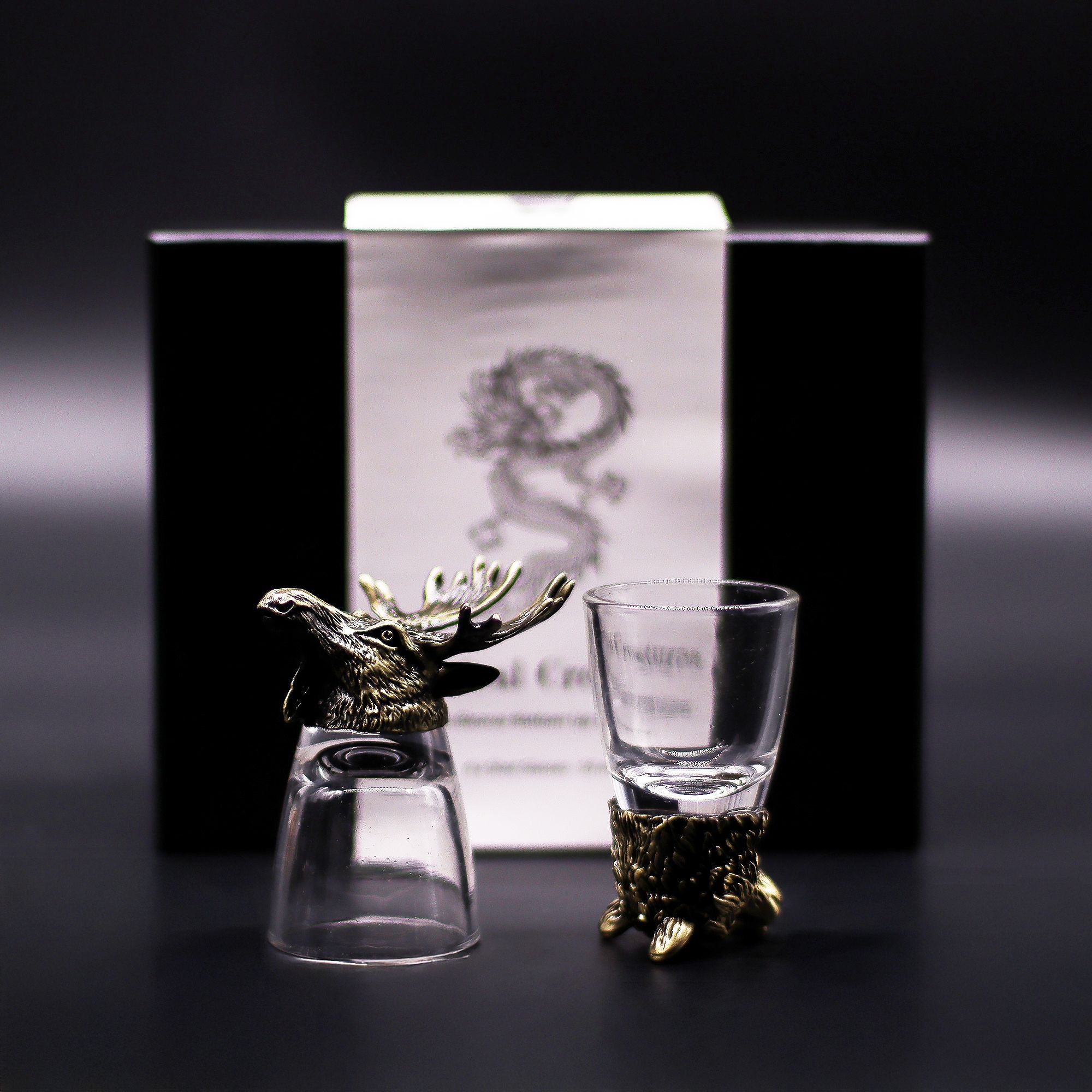 Gift Set of 6 Wild Forest Creatures Shot Glasses in Antique Bronze