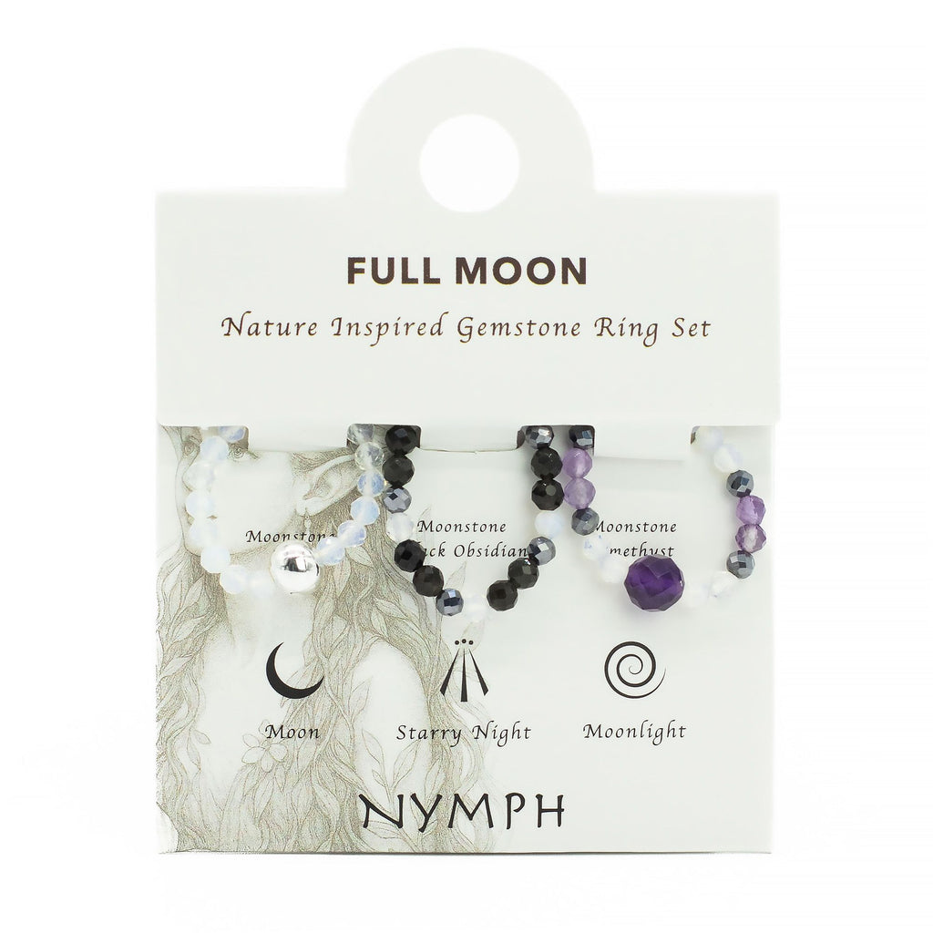Nymph Spirit Gemstone Ring Set with Full Moon Inspired Design