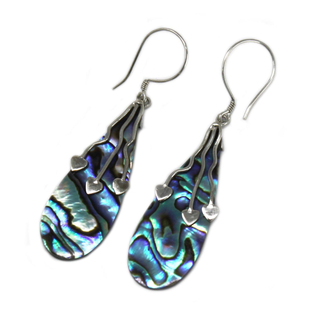 Shell and Silver Earrings with Three Hearts Design and Abalone