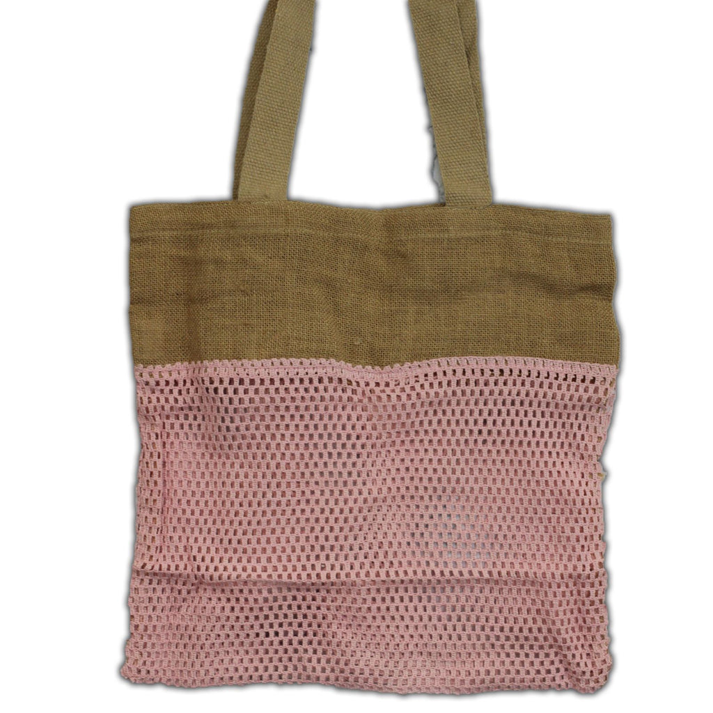 Pure Soft Jute and Cotton Mesh Bag in Elegant Rose Pink Colour