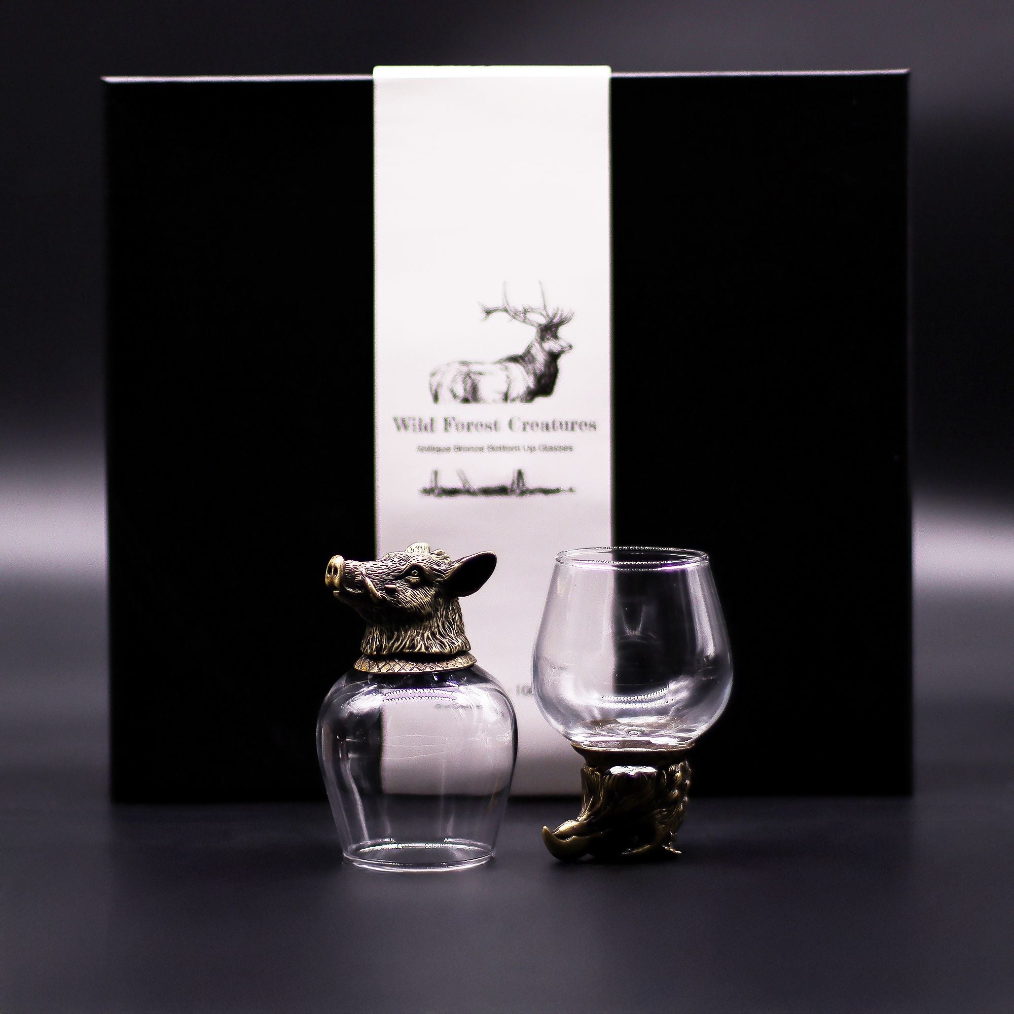 Gift Set of 6 Wild Forest Creatures Glasses in Antique Bronze