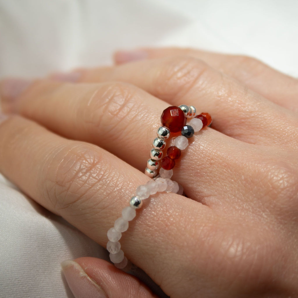 Nymph Spirit Gemstone Ring Set Love & Flame with Rose Quartz