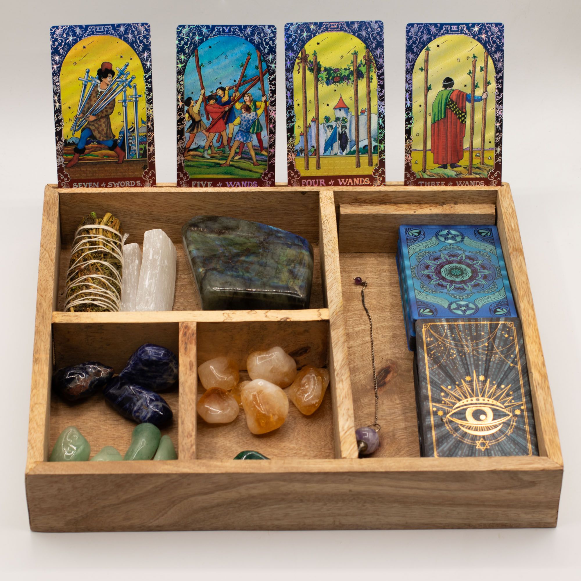 Four Section Tarot Box with Card Holder for Organised Readings