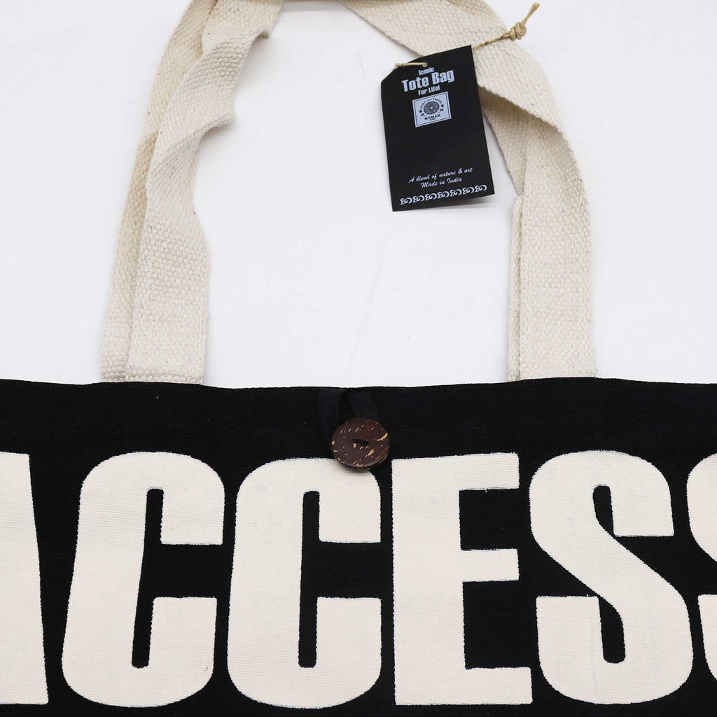 Iconic Classic Tote Bag Access All Areas in Black and Natural