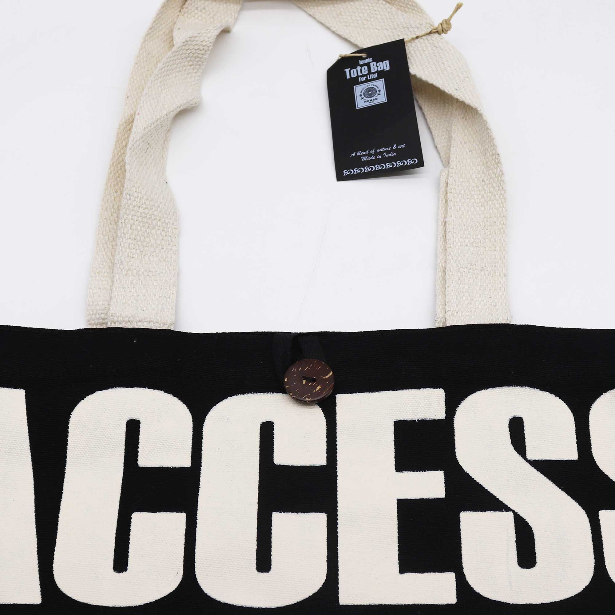 Iconic Classic Tote Bag Access All Areas in Black and Natural