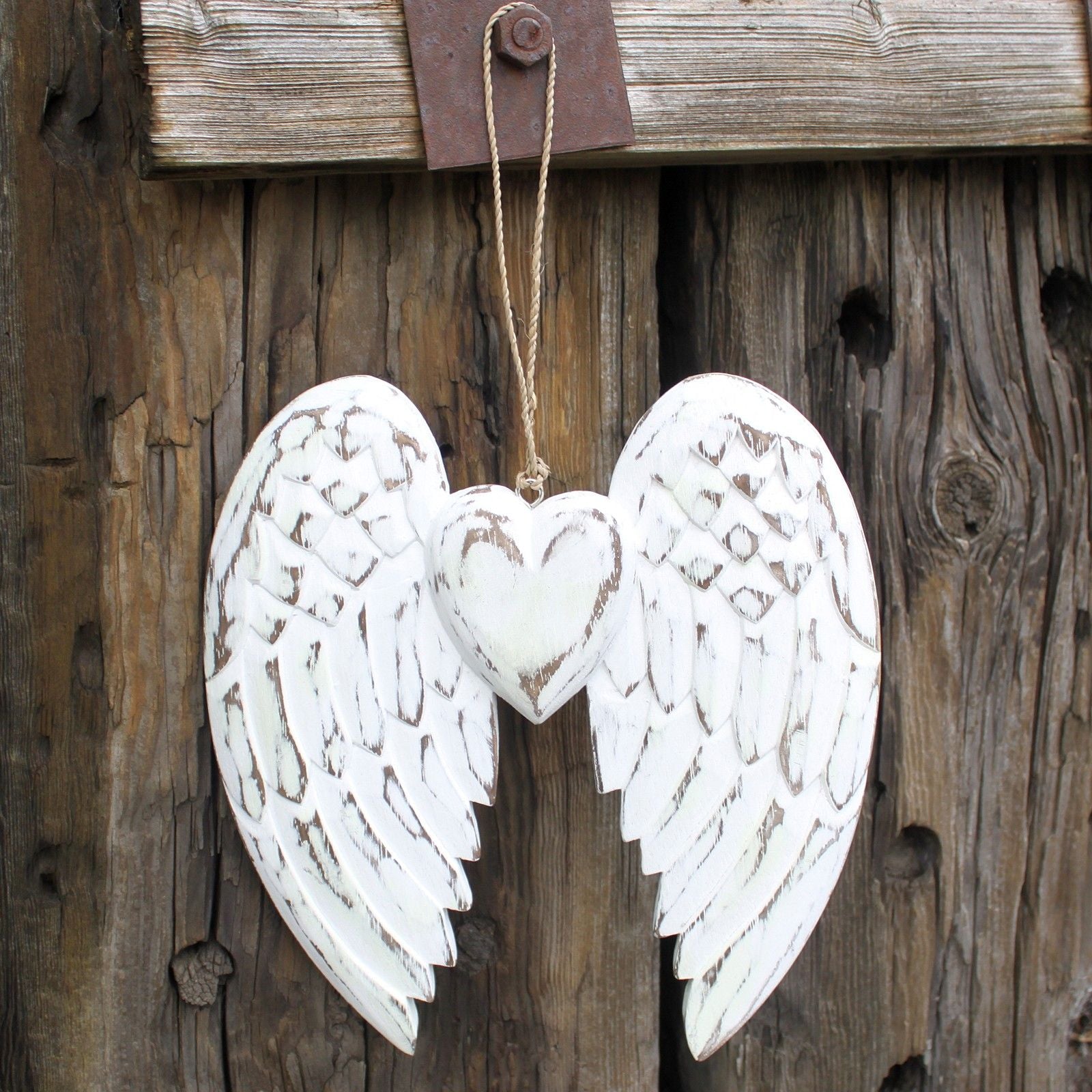 Hand Crafted Double Angel Wing and Heart Decoration 24cm Unique Gift