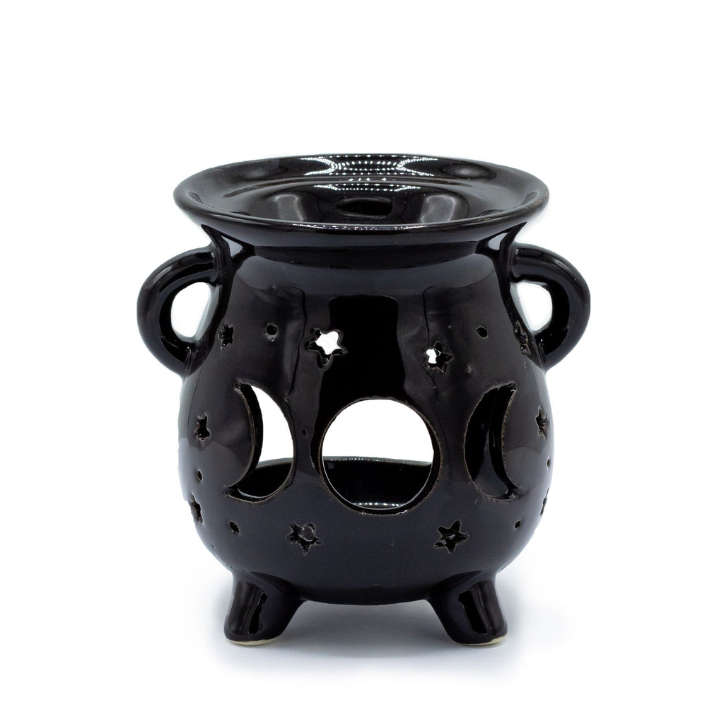 Moon Phase Black Cauldron Oil Burner for Home Fragrance Use