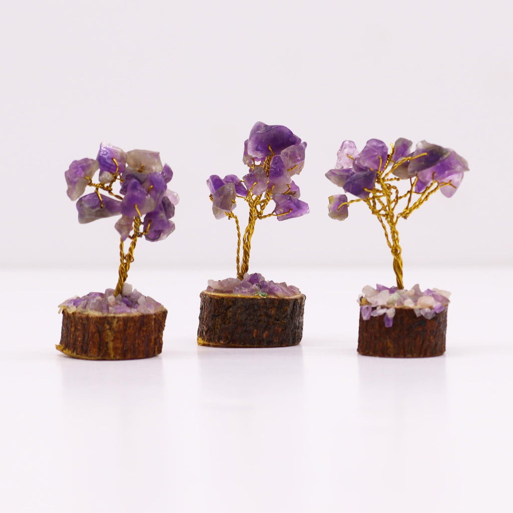 Mini Amethyst Gemstone Tree on Wood Base with 15 Stones