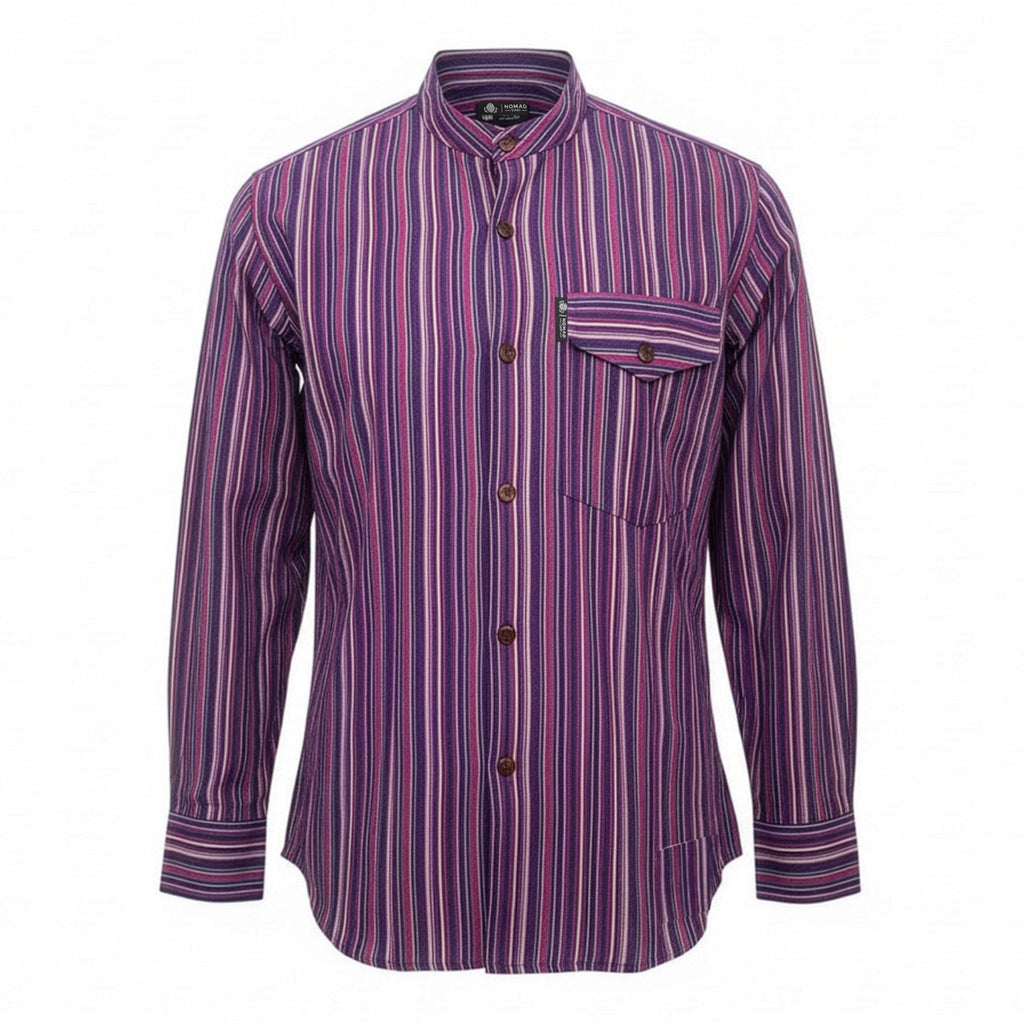 Nomad Sari Grandad Shirt in Black Purple for Everyday Style