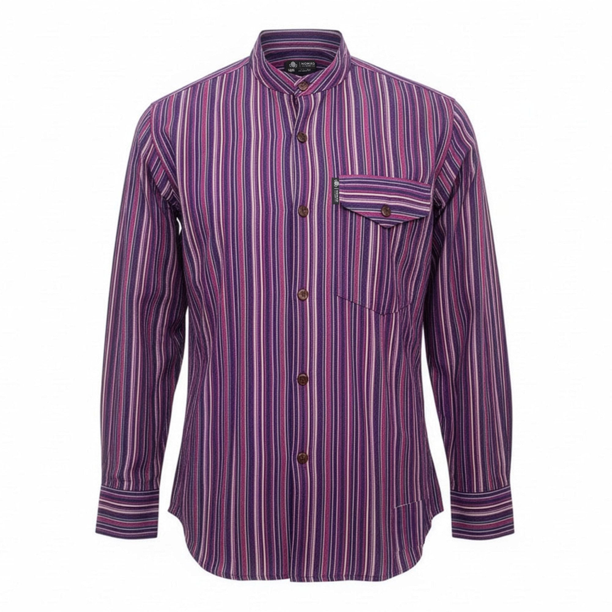 Nomad Sari Grandad Shirt in Black Purple for Everyday Style