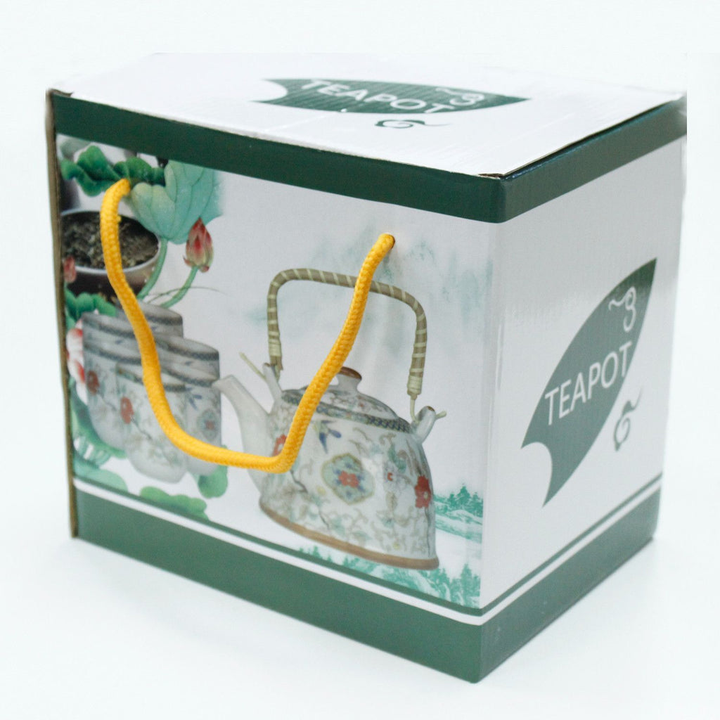 Herbal Teapot Set with China Fans Design and Six Matching Cups