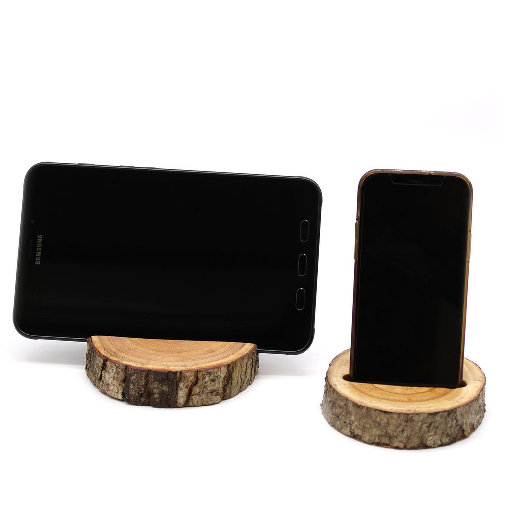 Small Log Phone Holder for Hands Free Use in Natural Wood Style
