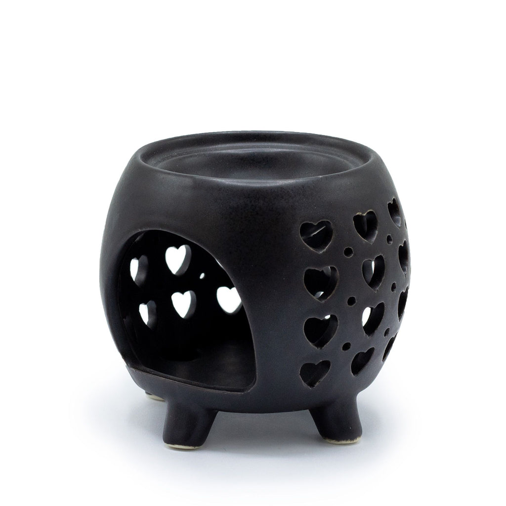Squat Pot Oil Burner Multi Hearts in Matt Black for Home Fragrance