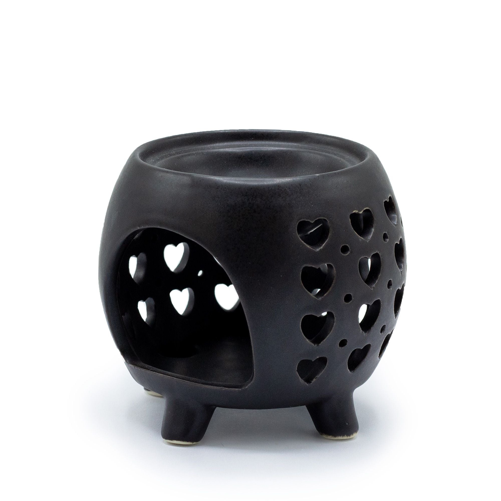 Squat Pot Oil Burner Multi Hearts in Matt Black for Home Fragrance
