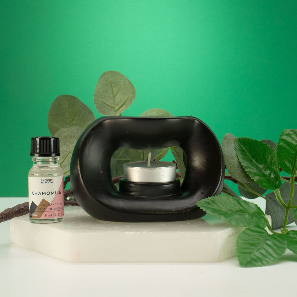 Ceramic Zen Oil Burner Oval Pebble in Matt Black for Fragrance