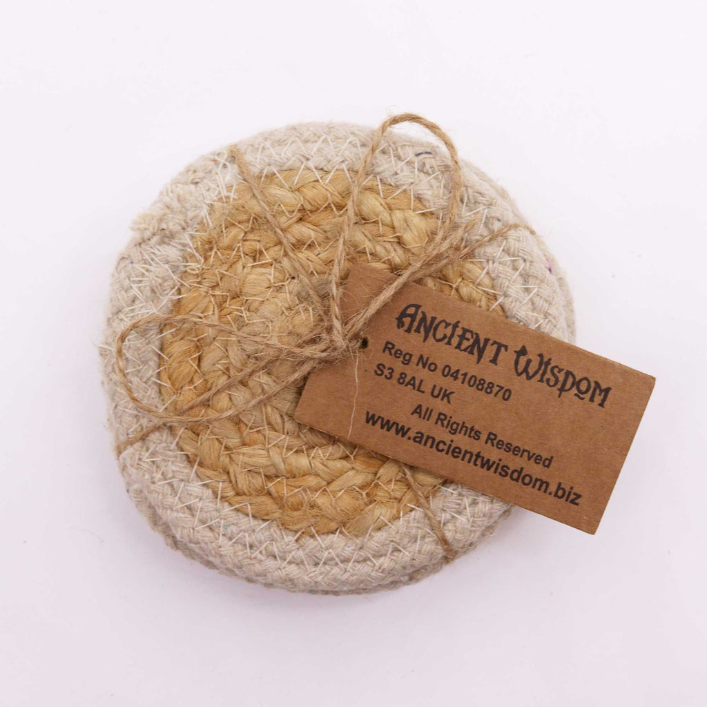 Natural Coaster Set of 4 Jute and Cotton with Ivory Border