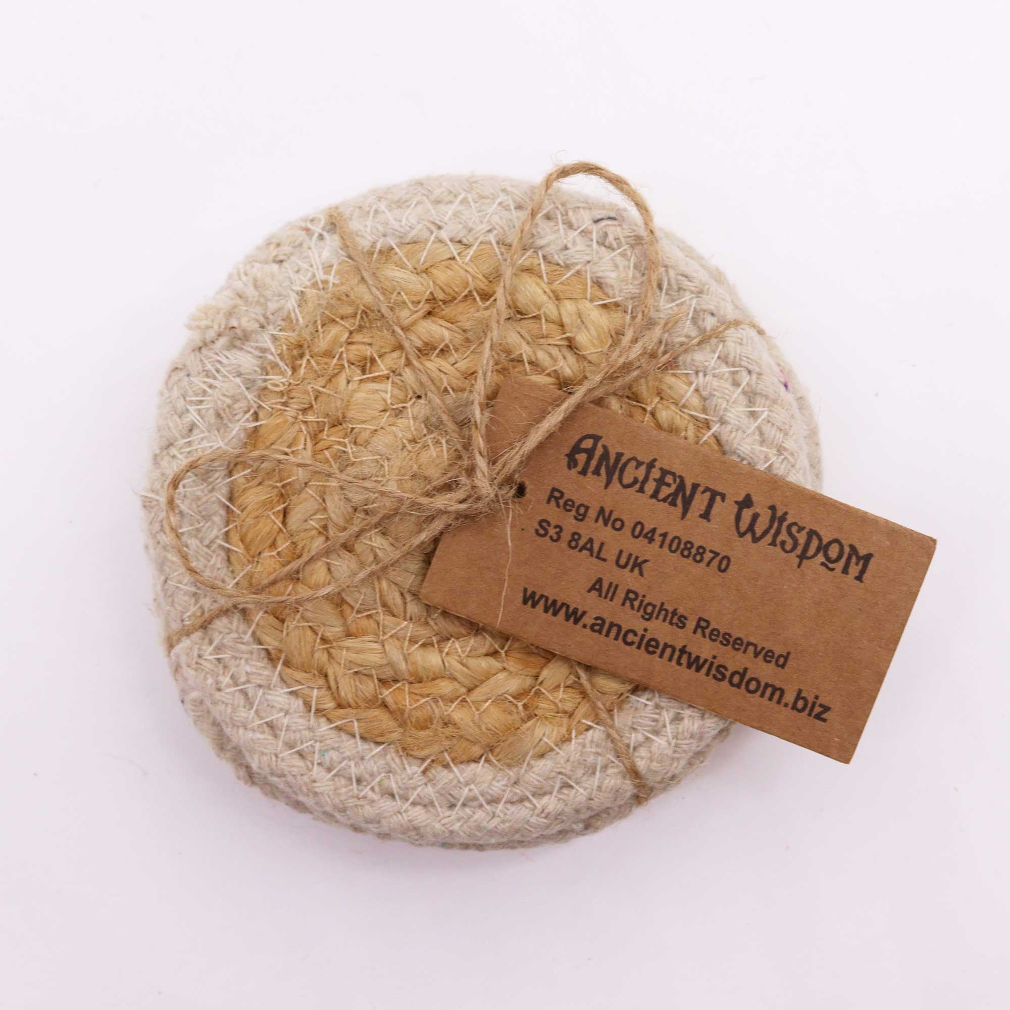 Natural Coaster Set of 4 Jute and Cotton with Ivory Border