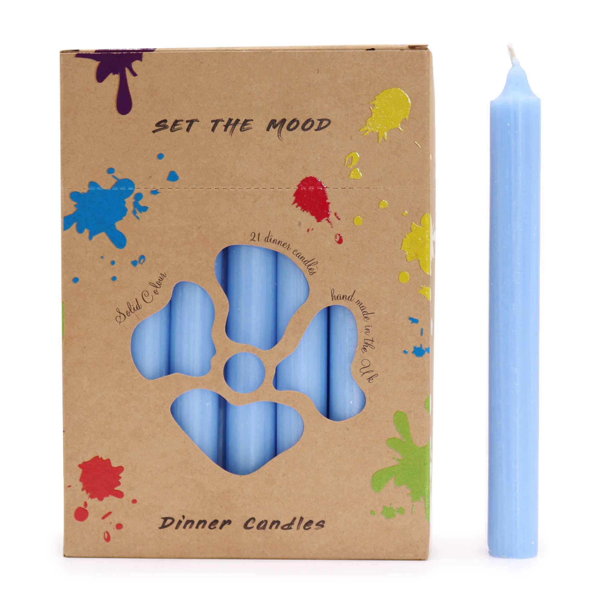 Solid Colour Dinner Candle Set in Rustic Sea Blue Pack of 21