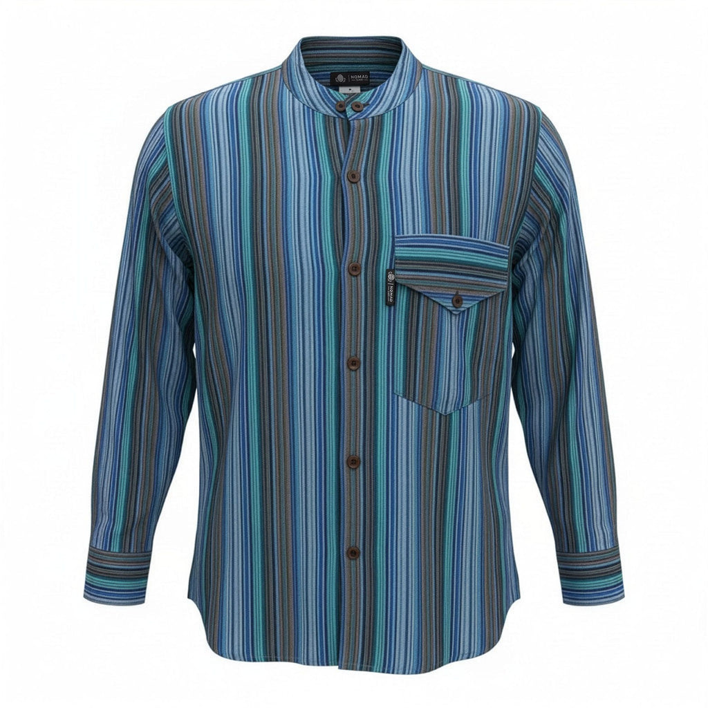 Nomad Sari Grandad Shirt in Turquoise with Bold Stripes