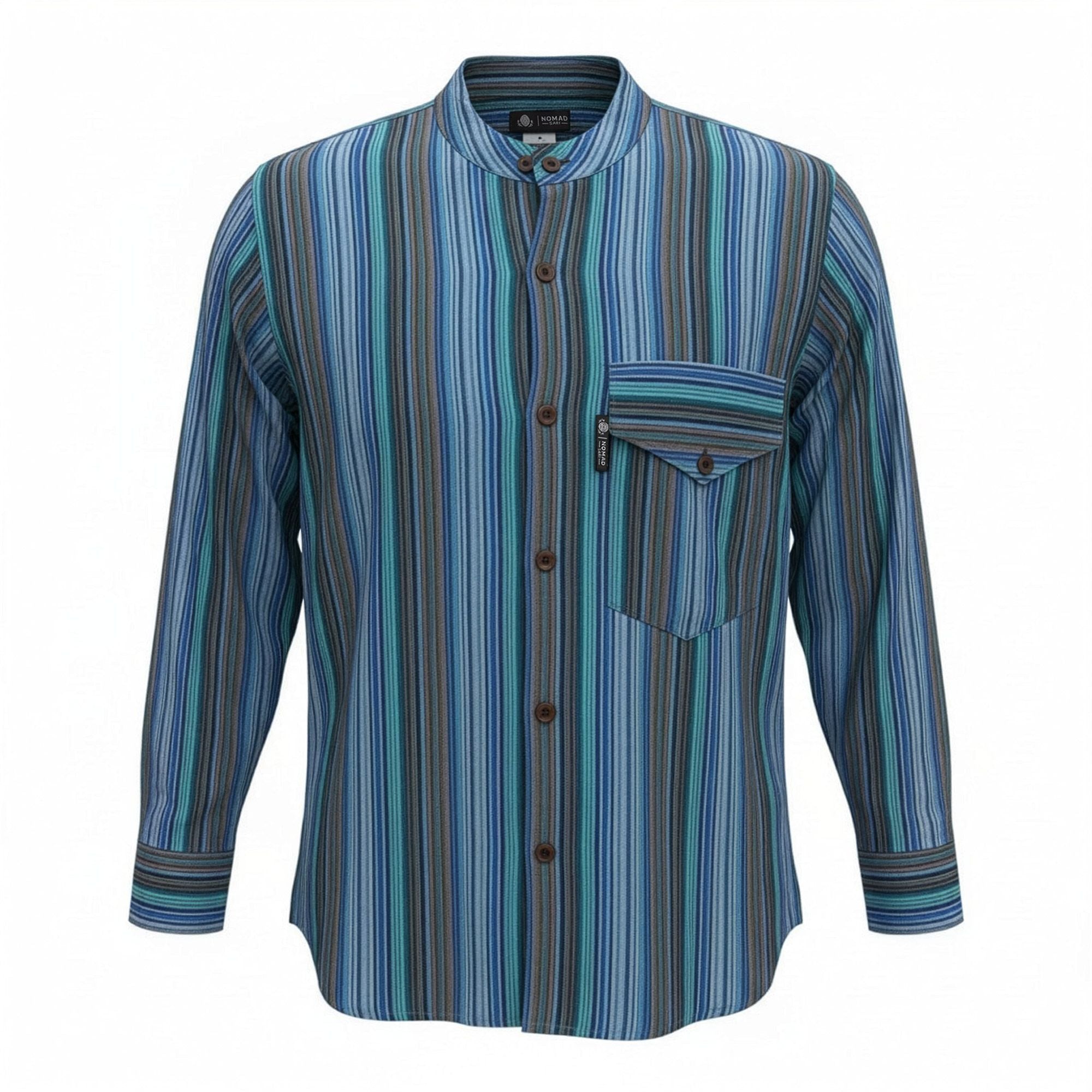 Nomad Sari Grandad Shirt in Turquoise with Bold Stripes