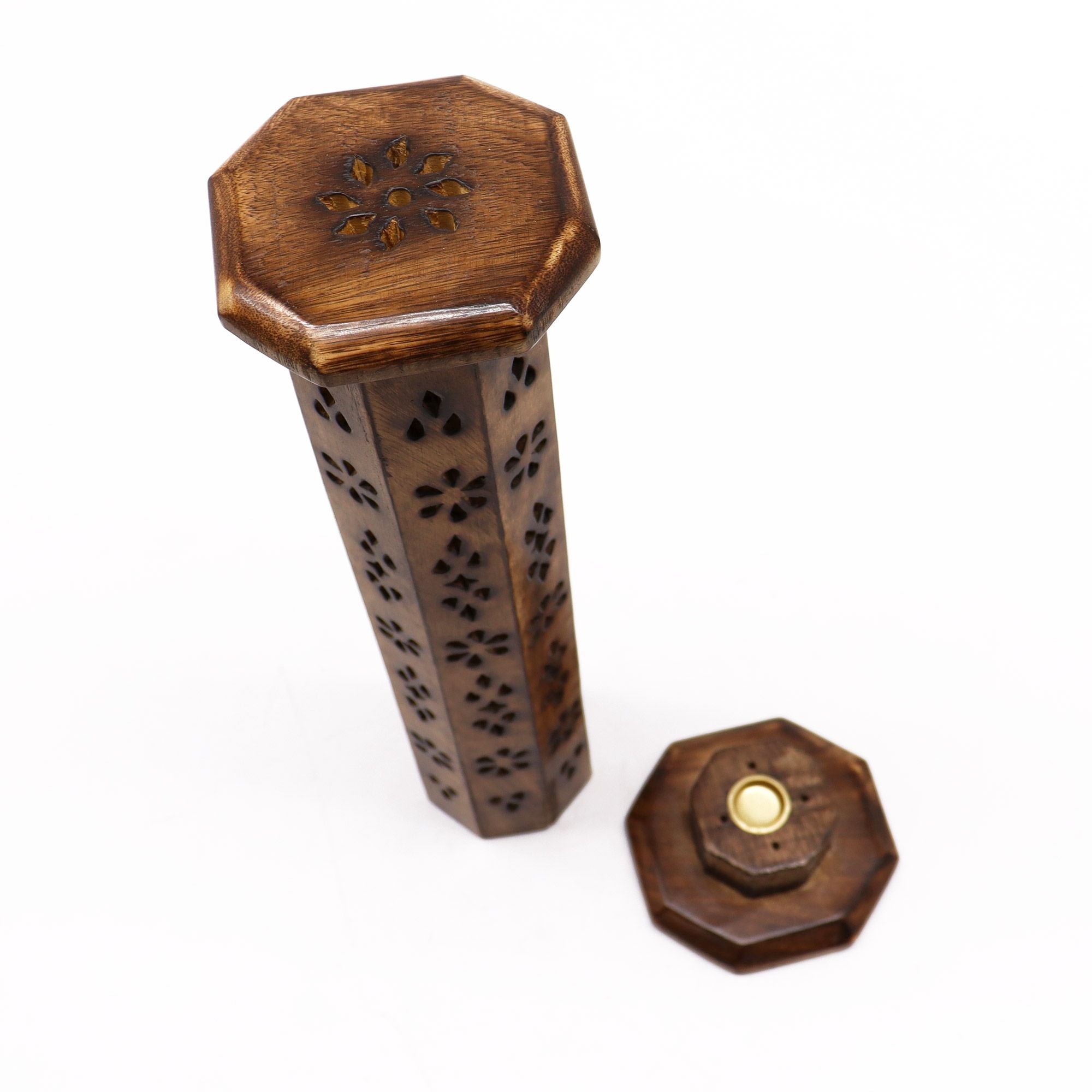 Mango Wood Hexagonal Tower Incense Holder for Aromatic Bliss