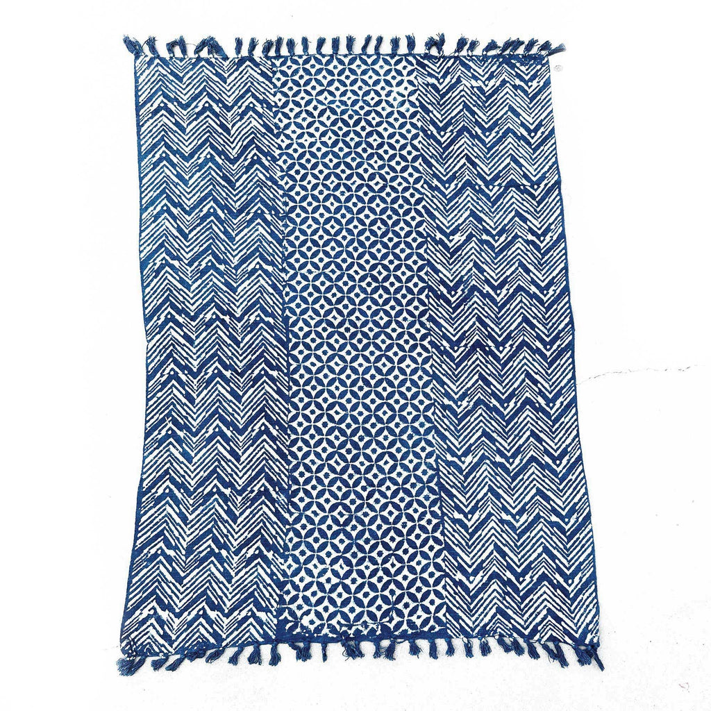 Handmade Indigo Throw with Namoona Waves Pattern 170x120cm