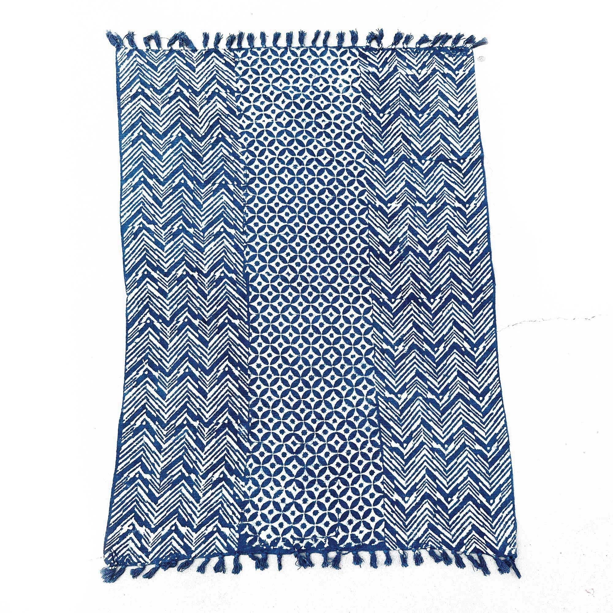 Handmade Indigo Throw with Namoona Waves Pattern 170x120cm