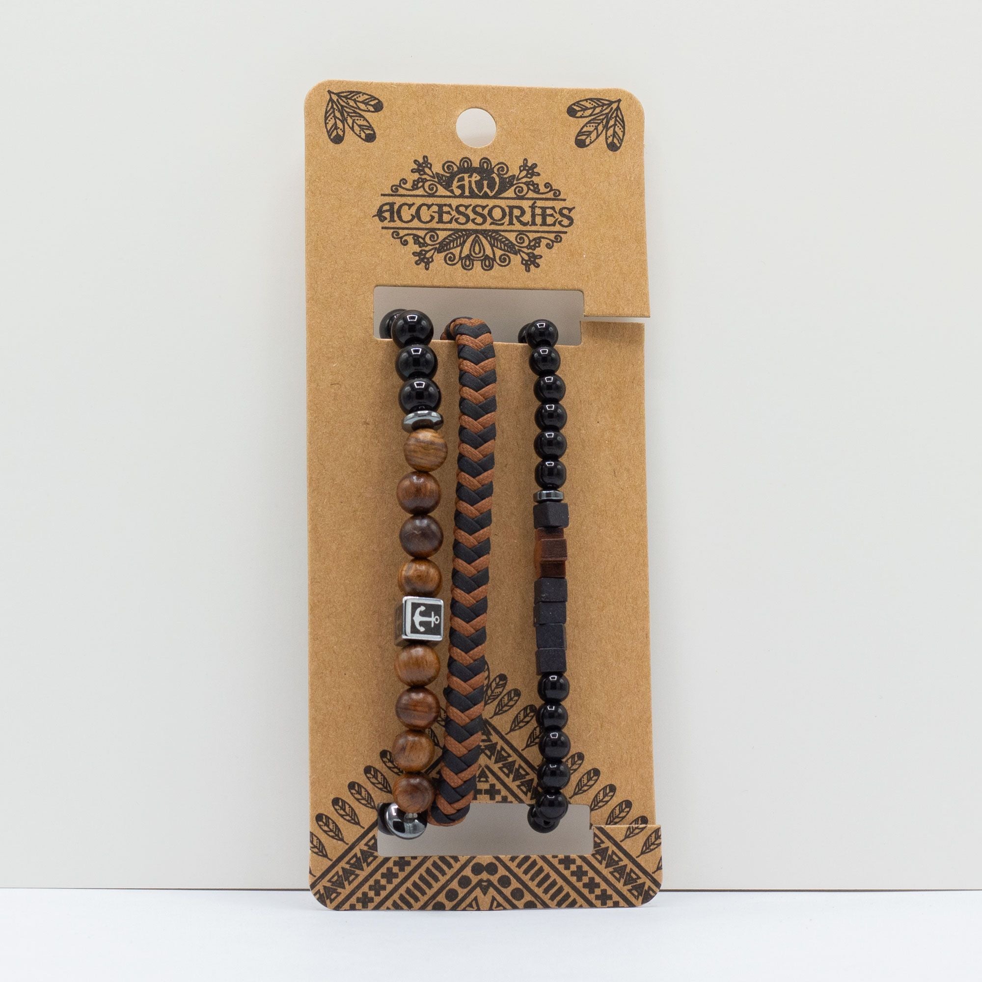 Mens Premium Bracelet Sets with Stylish Black and Tan Designs