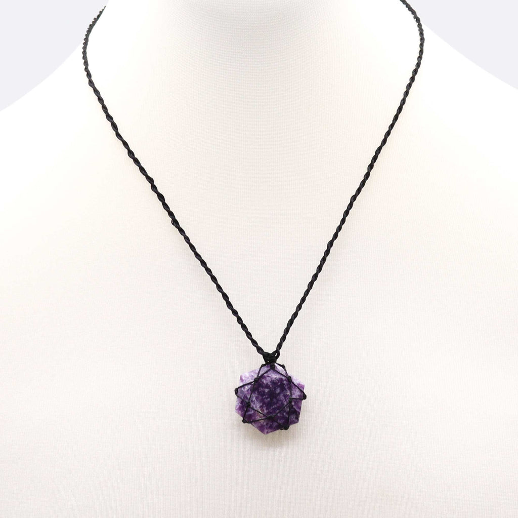 Laced Gemstone Hexagon Pendant with Stunning Lepidolite Design