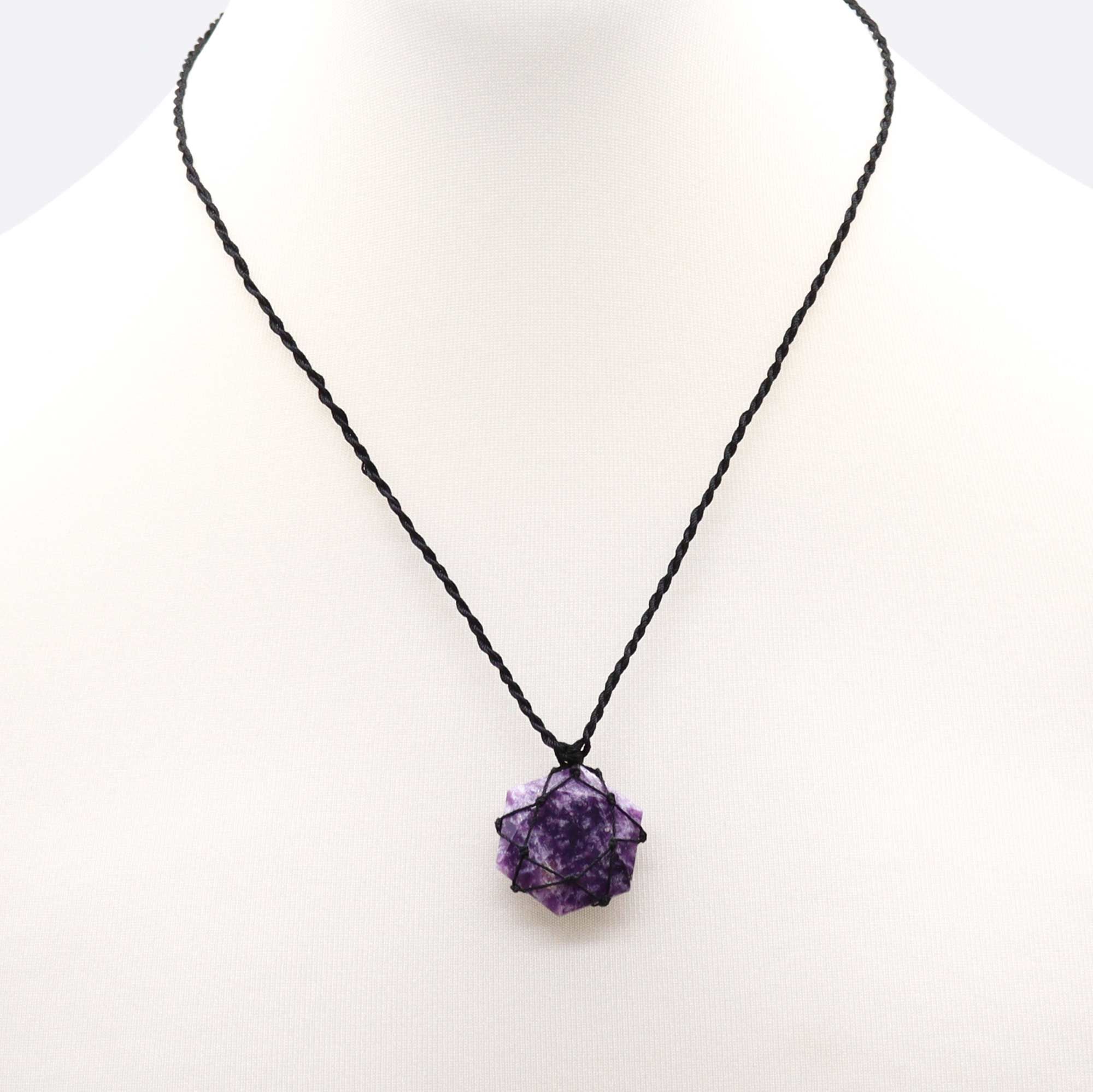 Laced Gemstone Hexagon Pendant with Stunning Lepidolite Design