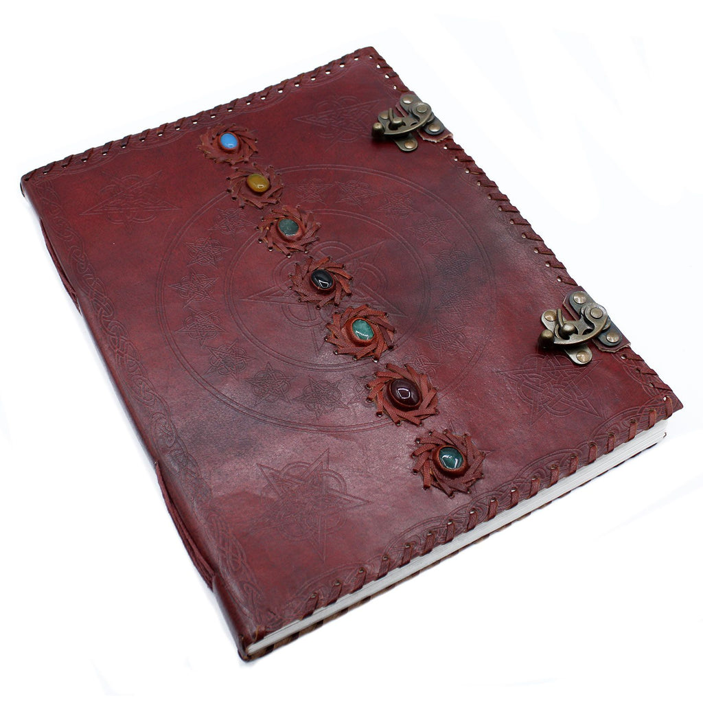 Huge 7 Chakra Leather Book Vintage Style Journal with 200 Pages